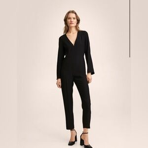 Mango Black V-Neck Jumpsuit with Ring Detail